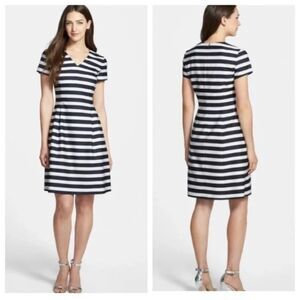 Navy Stripe “Hekata” Stretch Satin Dress Size 6